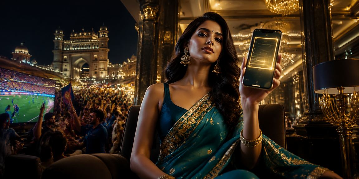 User enjoying casino app in traditional saree, highlighting mobile access