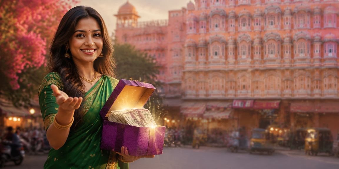 User making mobile payment with cultural Indian backdrop